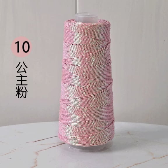 Nvzi Light Pink Sparkling Gold and Silver Core Thread Spoil -1 roll, 7 oz/200g Sparkling Yarn, with Plastic Thread Spoil, Sewing Thread Crochet Embroidery Wedding Party Decoration