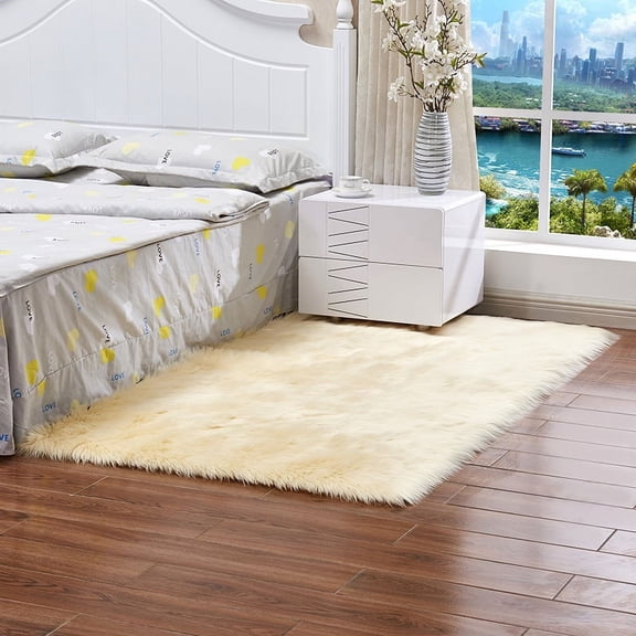 Nvzi Light Yellow faux fur carpet 23.62 x 59 inches, washable ultra soft plush carpet, modern fluffy non slip decorative carpet, suitable for living room and bedroom decoration, 1 piece