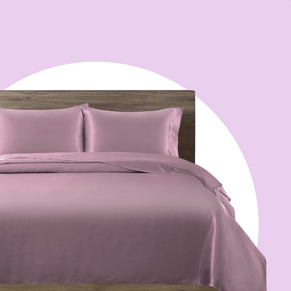 Nvzi Light purple Bedding 4-piece Set Full Size (54 75+14 inches), silk textured satin smooth hair friendly bed sheet, machine washable, includes 2 pillowcases, 1 bedsheet, and 1 bedsheet