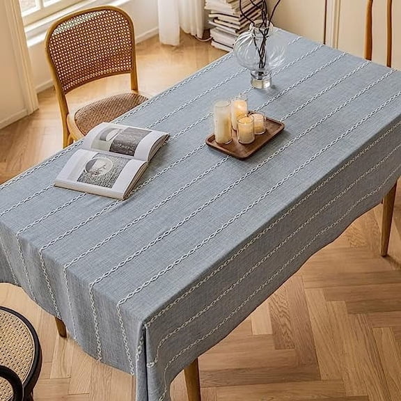 Xiao Hua Linen Table Cloth Cotton Linen Blue Tablecloth for Rectangle Tables, Heavy Weight Washable Farmhouse Soft Tablecloth for Kitchen Dinning Party (Light Blue, 53 x 86 Inch)