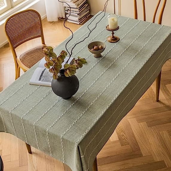 Xiao Hua Linen Tablecloth Sage Green Cotton Table Clothes for Rectangle Tables, Heavy Weight Washable Farmhouse Soft Boho Tablecloth for Kitchen Dinning Party (Sage Green, 53 x 86 Inch)