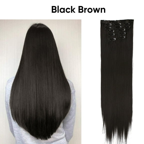 Nvzi Long Hair Extensions 55cm/22in Black Brown - 1 Pcs Matte High-Temperature Fiber Hair Extensions, Perfect for Ideal for Women's Hairstyle Enhancement