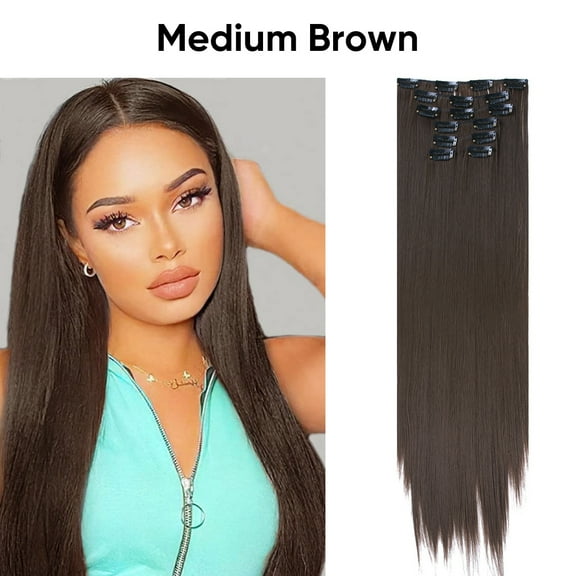 Nvzi Long Hair Extensions 55cm/22in Medium Brown - 1 Pcs Matte High-Temperature Fiber Hair Extensions, Perfect for Ideal for Women's Hairstyle Enhancement