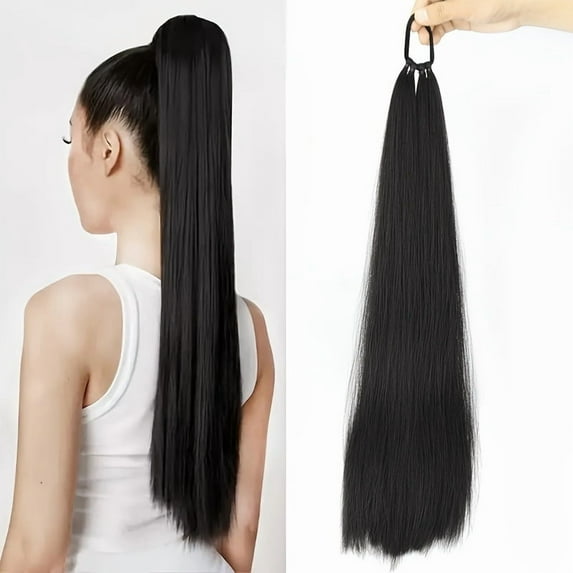 Nvzi Long Straight Braidable Wig Ponytail, 1 Pcs Black Easy Hair Extensions for , 60CM/23.62 Inches Length, Natural-Looking & Durable, Fit for Daily/Party/Date