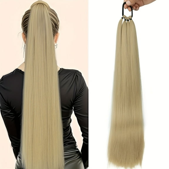 Nvzi Long Straight Braidable Wig Ponytail, 1 Pcs Light brown/gold Easy Hair Extensions for , 60CM/23.62 Inches Length, Natural-Looking & Durable, Fit for Daily/Party/Date