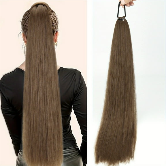 Nvzi Long Straight Braidable Wig Ponytail, 1 Pcs brown Easy Hair Extensions for , 60CM/23.62 Inches Length, Natural-Looking & Durable, Fit for Daily/Party/Date