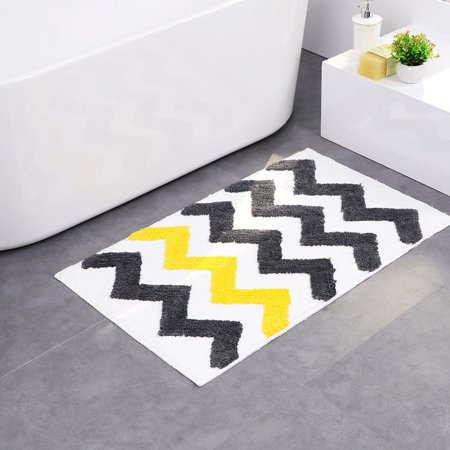 Nvzi Luxury Bathroom Rug Mat, Extra Soft and Absorbent Microfiber Bath Rugs, Non-Slip Plush Shaggy Bath Carpet, Machine Wash Dry, Bath Mats for Bathroom Floor,Ripple - grayish yellow