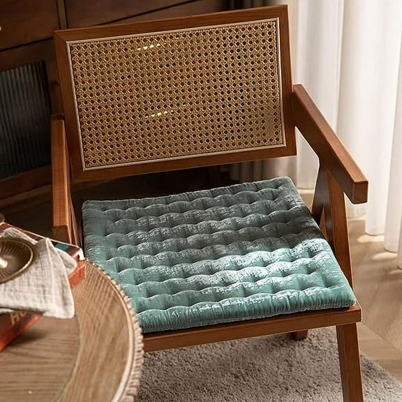 Nvzi Luxury Solid Color Chair Pad Velvet Soft Square Chair Cushion Tufted Indoor Seat Cushion Pillow Tatami (Blue,18"x18")