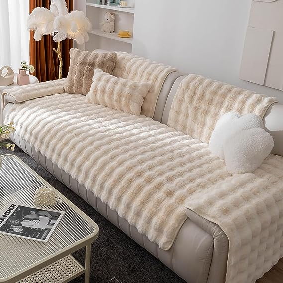 Nvzi Luxury Thick Faux Fur Plush Couch Cover Ultra Soft AntiSlip Sofa
