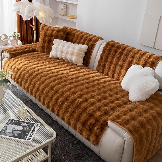 Nvzi Luxury Thick Faux Fur Plush Couch Cover Ultra Soft AntiSlip Sofa