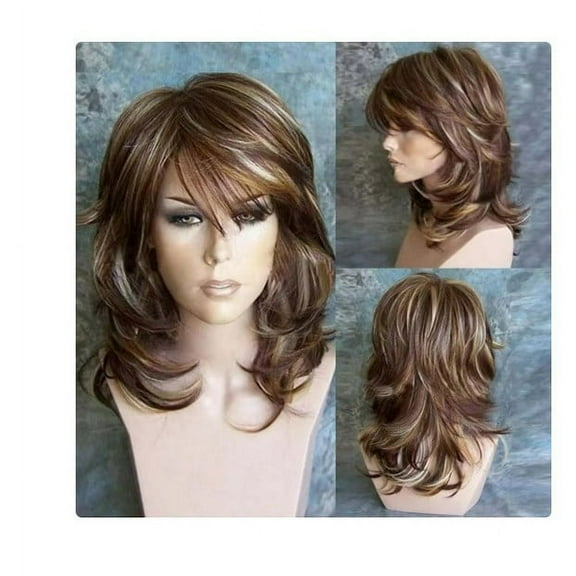 Nvzi Medium Side Highlighted Layered Slightly Curled Synthetic Wig Short Fashion Blonde Fiber Wigs
