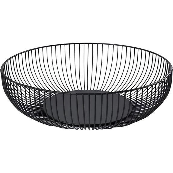 Nvzi Metal Wire Countertop Fruit Bowl Basket Holder for Kitchen | Black Modern Home Storage Decor Stand - 11 Inch (Round B)