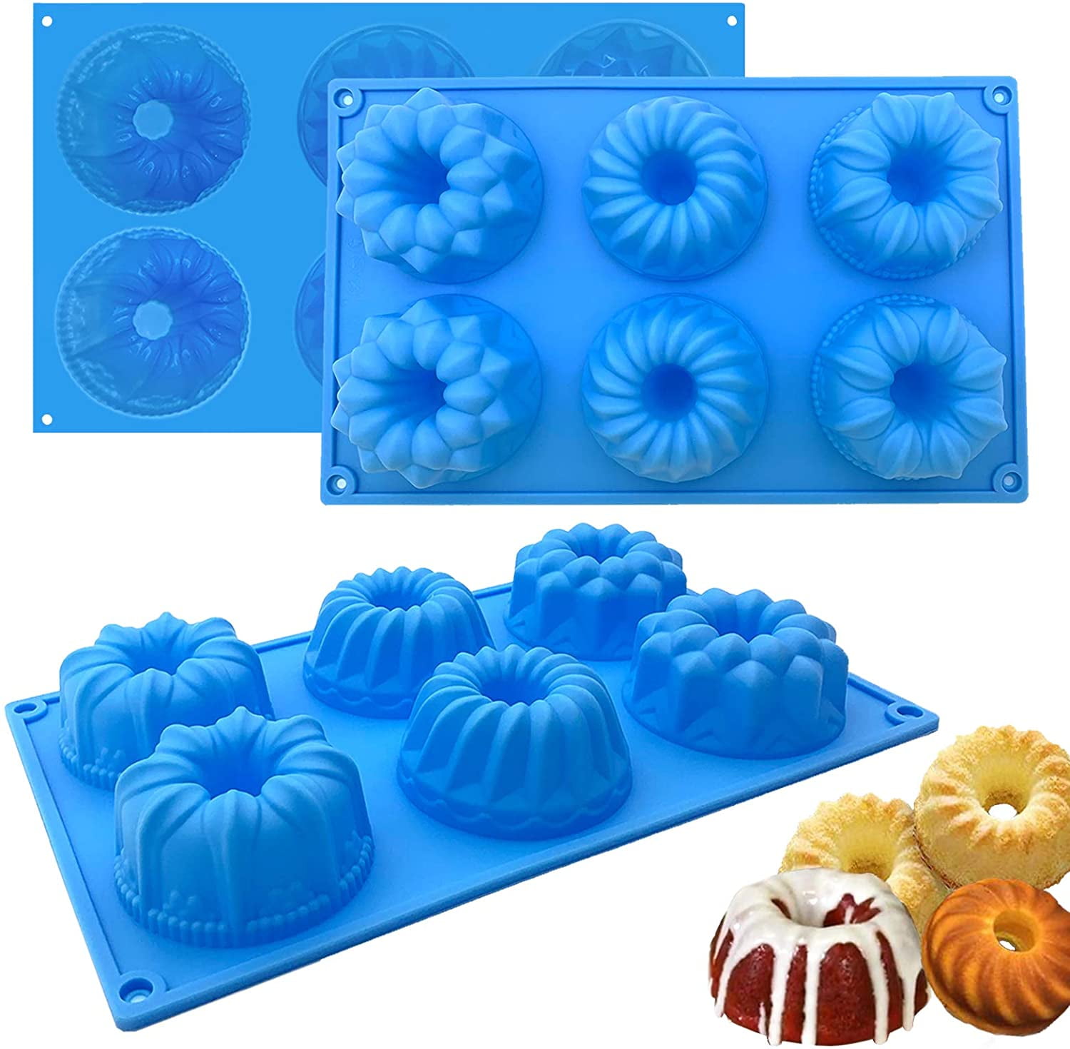 Nvzi Mini Fluted Cake Pans, 3 Packs Reusable Silicone Baking Pan, Non
