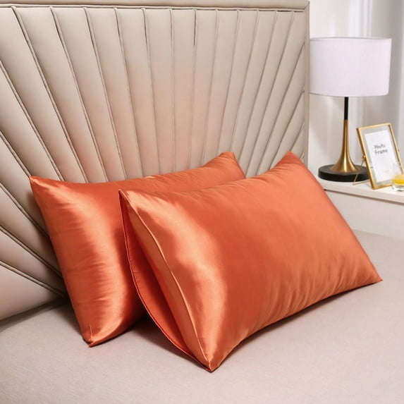 Nvzi Orange Silk Pillow Covers, 6 Pack 20*26in(51*66cm) Decorative Pillow Covers, Soft Satin Throw Pillow Covers, Premium Pillow Cover for Bedroom, Skin friendly &comfortable
