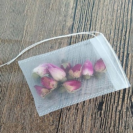 Nvzi Pack of 100 Nylon Disposable Tea Infused Filter Drawstring Bags for Loose Tea, Herbs and much more! (7x9cm (2.8x3.5"))