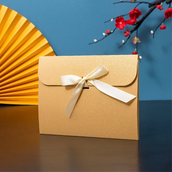 Nvzi Paper Envelope Gift Bags with Ribbon Bowknot Holiday Envelope Party Gift Card Packaging Bag Wedding Presents Box for Mother's Day 9.4*7inch（Yellow）