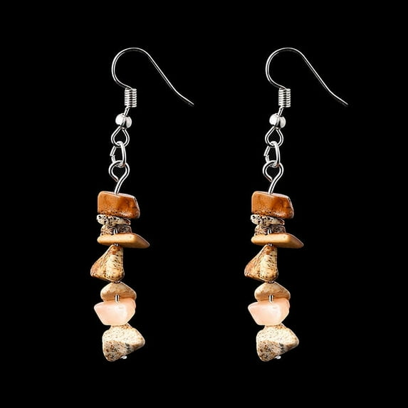Nvzi Personalized Natural Stone Earrings, Irregular Natural Crystal Stone Beaded Earrings, Multi color Tassel Earrings (Brown)