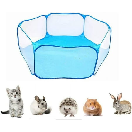 Nvzi Pet Playpen for Small Animals Portable Pop Open Tent Breathable Mesh Fence Outdoor/Indoor - Blue (Blue)