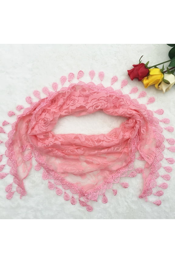 Pink Tassel Triangle Lace Headscarf -1 piece, 55  18 inch Water Drop Tassel Lace Scarf, lightweight and transparent, suitable for wedding daily fashion hair accessories