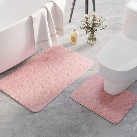 Nvzi Pink bathroom carpet set, two-piece - non slip bath mat, stone patterned bathroom floor mat, shower area soft bathroom carpet set