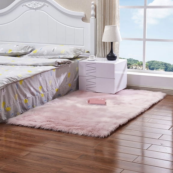Nvzi Pink faux fur carpet 23.62 x 59 inches, washable ultra soft plush carpet, modern fluffy non slip decorative carpet, suitable for living room and bedroom decoration, 1 piece