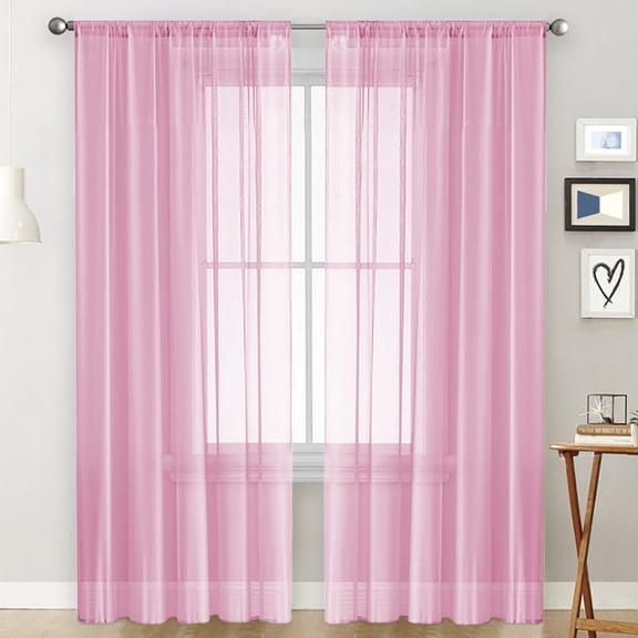 Nvzi Pink pole pocket semi transparent curtains -2 pieces, 39.3 51.2 inches, living room decoration curtains, suitable for bedroom, dining room, and spring/summer decoration