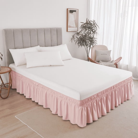 Nvzi Pink stretchable bed skirt -1 piece, Full-54 * 75+18 inches, with elastic dust-proof ruffles, suitable for bedroom renovation and under bed storage cover