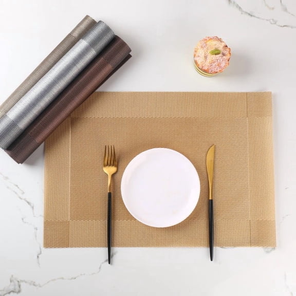 Nvzi Placement Mats, 4 Pcs Golden 45*30CM PVC Placemats for Table, Durable & Easy-Clean, Ideal for Kitchen, Dining Room & Daily Use​