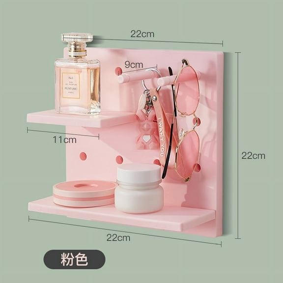Nvzi Plastic Pegboard Set of 4 - Decorative Wall Mounted Plastic Floating Shelf, Pegboard Wall Rack Organizer, Entryway Organizer with Bedroom, Bathroom and Kitchen Key Hooks (Pink)