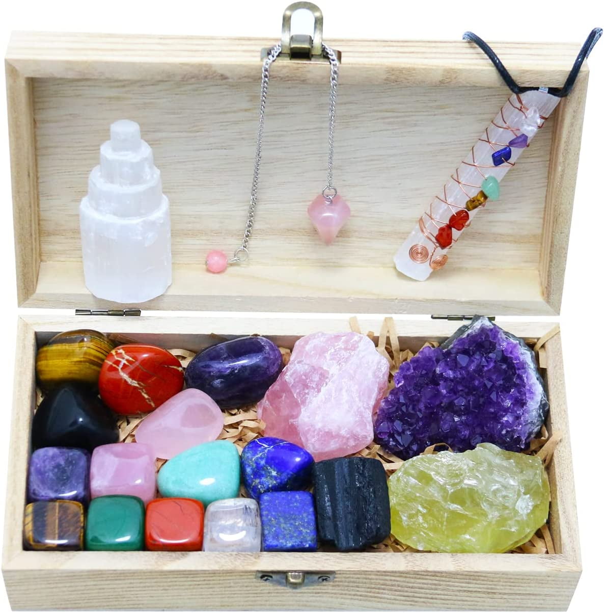 Nvzi Premium Crystals and Healing Stones Set in Wooden Display Box ...