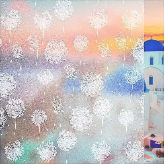 Nvzi Privacy Window Film Non-Adhesive Window Film Frosted Static Cling Glass Film Dandelion Patterns Window Stickers for Doors Home Living Room Kids Bedroom (17.5 x 78.7Inches)