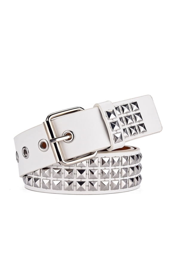 Punk Belt, Women's Men's Gothic Pyramid Beaded Jeans Belt (White)