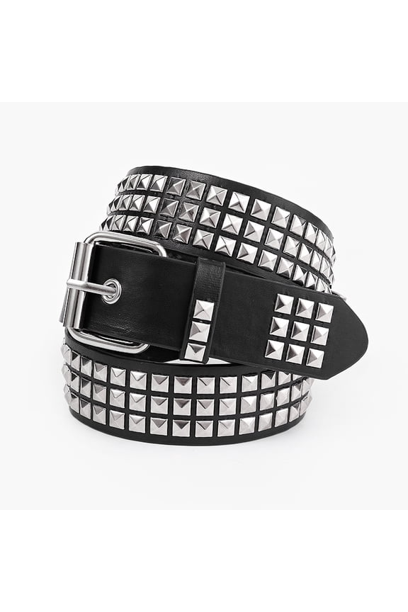 Punk Leather Belt,Women Men Goth Pyramid Studded Square Beads Rivet Jeans Belts (Black), One Size