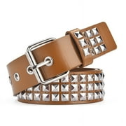 Nvzi Punk Leather Belt,Women Men Goth Pyramid Studded Square Beads Rivet Jeans Belts Coffee, One Size