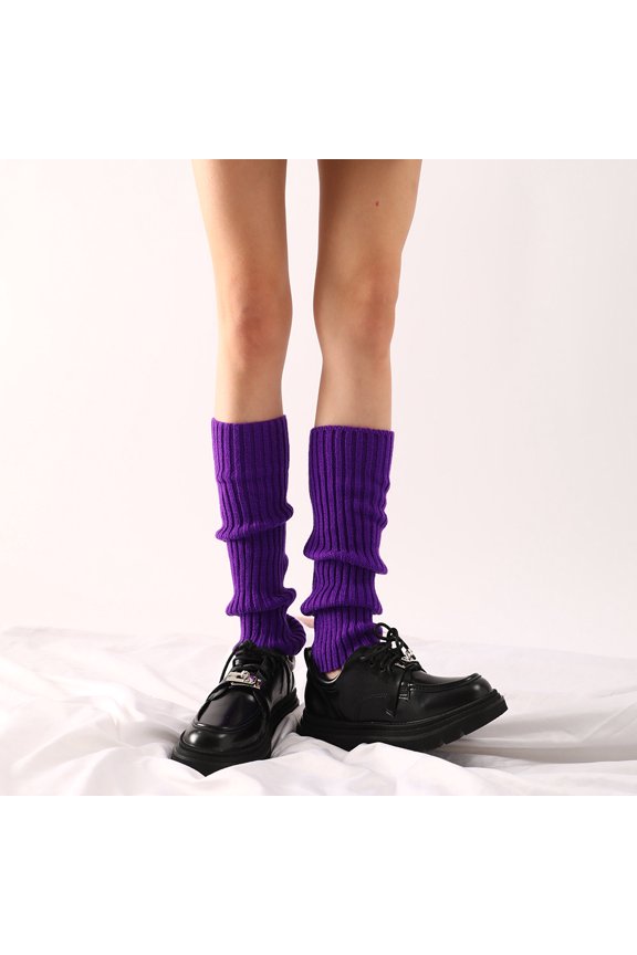 Purple Elastic Boots and Socks Leg Protectors -3 pairs, all sizes 15.75 inches long footless knitted socks, keep warm in winter, suitable for boots and casual daily wear