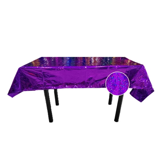 Nvzi Purple Laser Tablecloth 4-piece Set, 54  72 inch Shiny Plastic Rainbow Tablecloth, Dot Laser Film Tablecloth, Used for Birthday Party Decoration and Anniversary Celebration