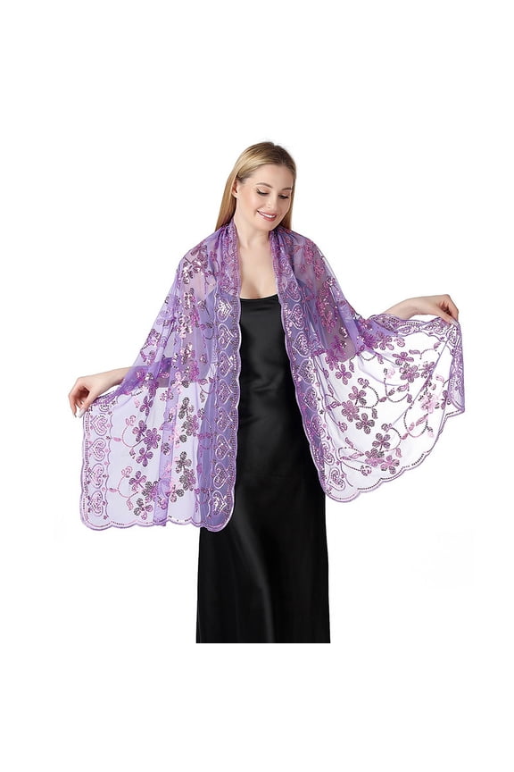 Purple chiffon sequin scarf -1 piece, 74.8  23.6 inches silky lightweight summer scarf, transparent and breathable, suitable for daily casual wear, beach sunscreen scarf