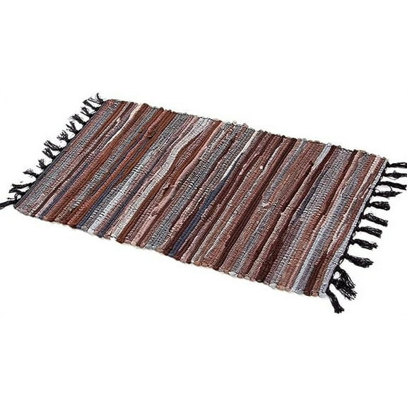 Nvzi Rag Rug, Machine Washable Cotton Reversible Rag Rug Hand Woven Multi Color Striped (20" x 31", Coffee)