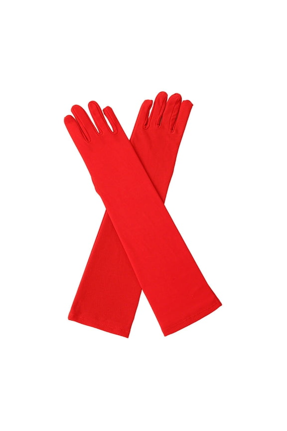 Red long one size fits all gloves -2 pairs, 17 inches long, elastic party and holiday gloves, suitable for wedding tea parties and daily sun protection use