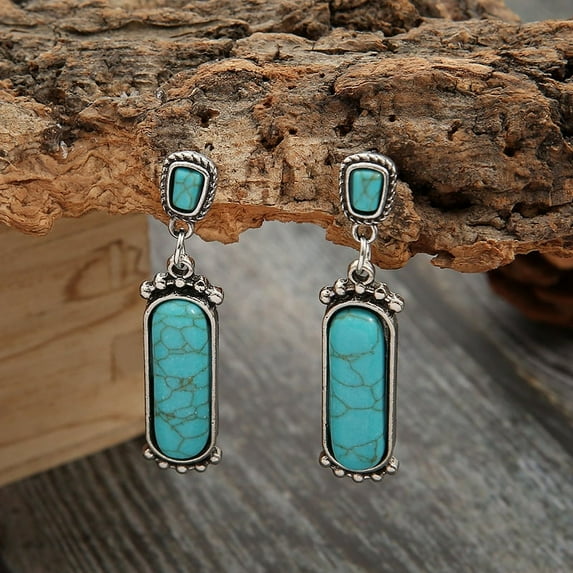Nvzi Retro New Unique Design Style Dangle Drop Earrings for Women Ethnic Bohemian Vintage Jewelry (Blue)