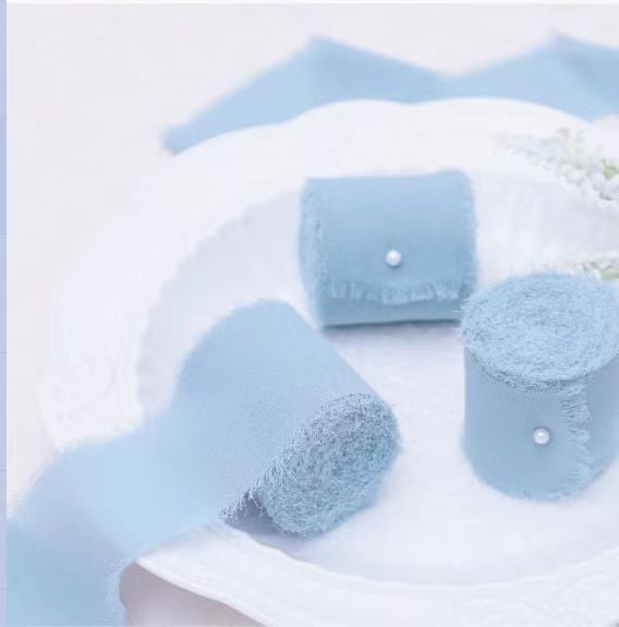 Nvzi Ribbons , 3-Pack Chiffon Ribbon (Blue) - 4cm*5yd Frayed Edge ...