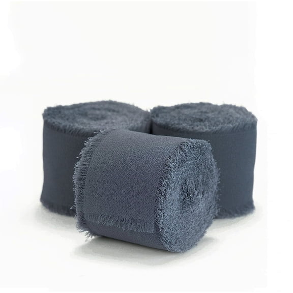 Nvzi Ribbons , 3-Pack Chiffon Ribbon (Grey Blue) - 4cm*5yd Frayed Edge Ribbon, Ideal for Gift Wrapping (Gift Wrap Ribbon), Wedding Ribbon, Wrapping Ribbon & Ribbons for Crafts