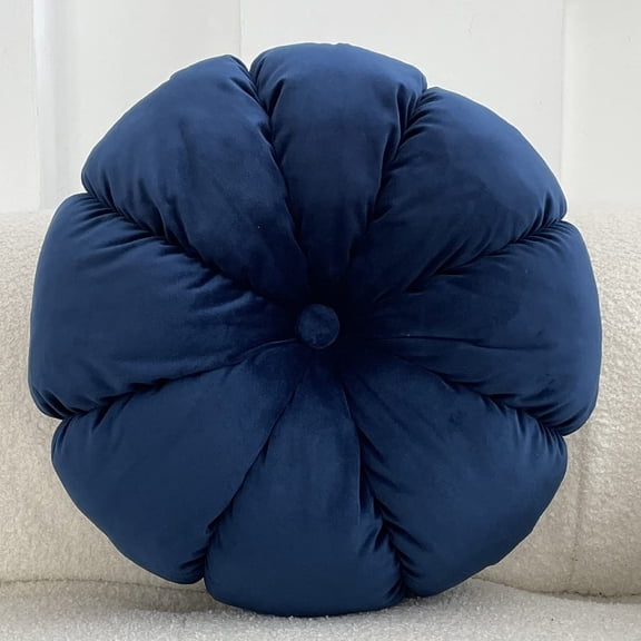 Nvzi Round Cushions Pillows Solid Color Velvet Chair Sofa Pumpkin Throw Pillow Pleated Round Pillow for Home Bed Car Decor Floor Pillow Cushion(Blue,Diameter 15")