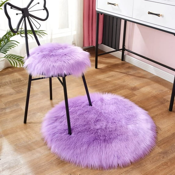Nvzi Round Faux Fur Sheepskin Area Rug Super Soft Fluffy Chair Cover Seat Cushion Pad Non-Slip Area Rugs for Living Bedroom Floor Sofa (Light Purple,1.5 Feet Diameter)