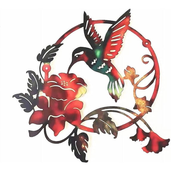 Nvzi Round Metal Birds Hummingbird Flower Metal Wall Sculpture
