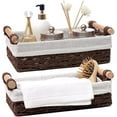 thumbnail image 1 of Nvzi Round Paper Rope Storage Basket, Wicker Baskets for Organizing with Handle, Decorative Bins for Countertop, Toilet Paper Basket for Toilet Tank Top, Small Baskets Set 9.8*5.9*3.2inch (Brown), 1 of 5