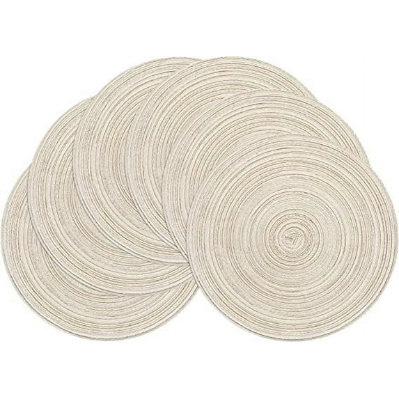 Nvzi Round Placemats Set of 6 Braided Circle Place Mat Washable 15 inch Table Mats for Kitchen Dining Table Mixed Color (Ivory, 6)