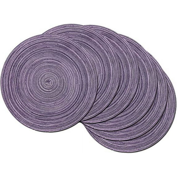 Nvzi Round Table Placemats Set of 6 Round Placemats Fabric Table Mats for Wedding Party (Light Purple, 6)