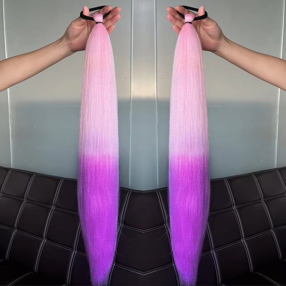 Nvzi Rubber Band Hair Ponytail Extension - 2 Pcs, 60.96CM/24in Length, Heat-Resistant Synthetic Hair, Natural-Looking Suitable for Daily Life & Special Events.Light Pink Light Purple