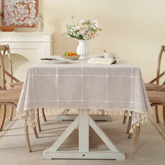 Nvzi Rustic Rectangle Burlap Thick Tablecloth Cotton Linen Table Linens Tablecloths Waterproof Wrinkle Free Table Cover for Kitchen Dinning,55"x94" ,Brown